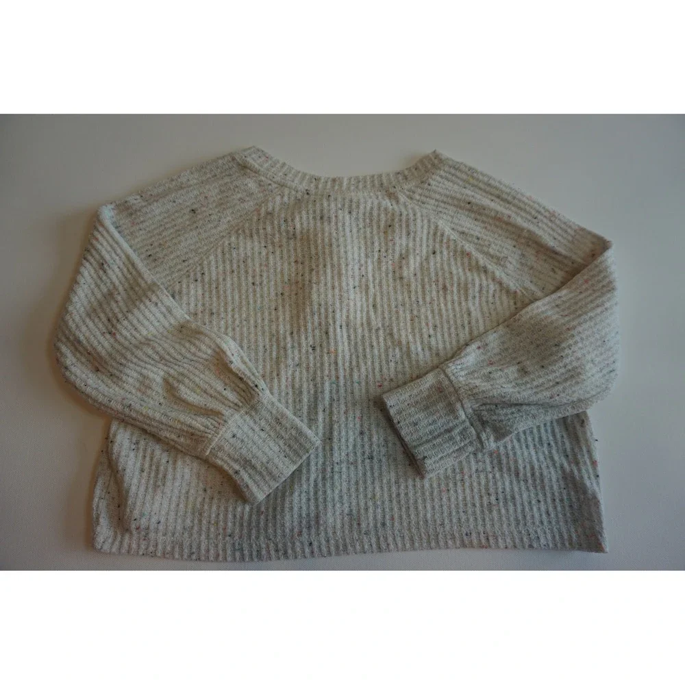 Old Navy Kids Cream Rainbow Confetti Waffle Knit Henley Top S 6-7